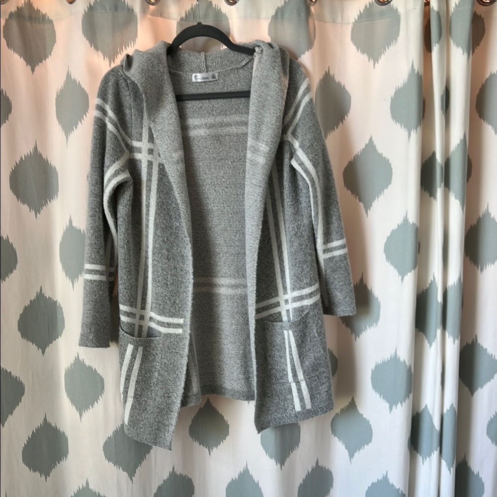 89th & Madison Heather Gray Hooded Cardigan